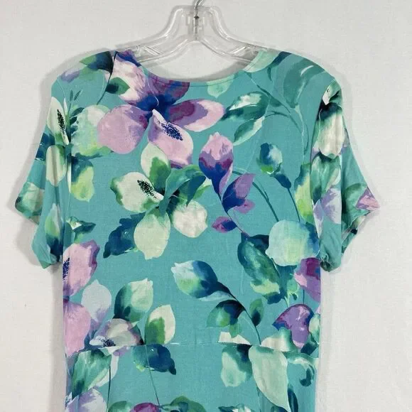 Soft Surroundings Floral Jersey Maxi Dress Womens M Blue Short Sleeve V Neck - Picture 6 of 10